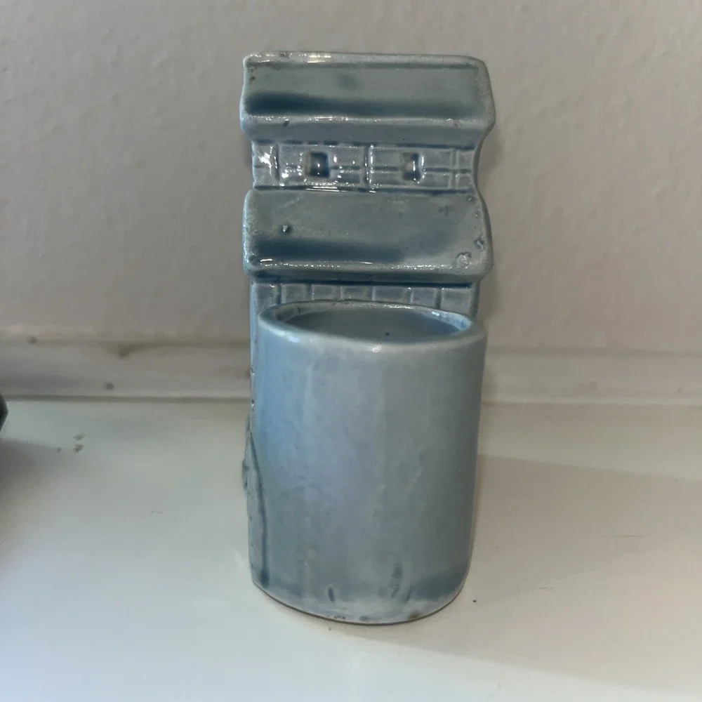 Vintage Japan Toothpick Holder Ceramic Barn Silo 3